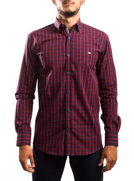 Chemise Klout Cadres Rouge Et Bleu Pour Homme