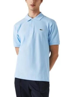 Polo Lacoste Col Bord Cotes Bleu Pour Homme