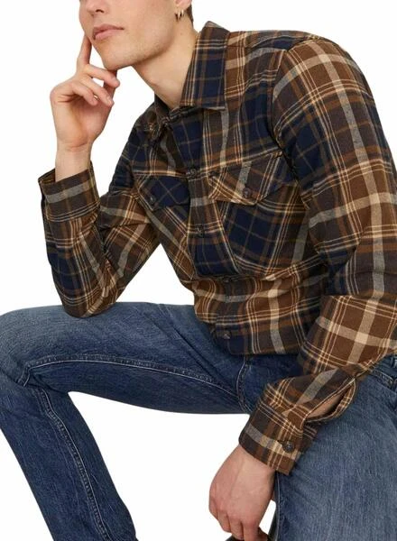 Chemise Jack & Jones Eddie Cadres Brun Homme – Image 4