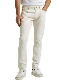 Jean Pepe Jeans Beige Pour Homme, Coupe Fuselée.