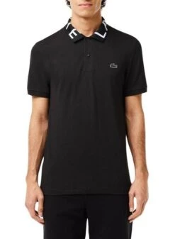 Camisa De Polo Lacoste Con Cuello Jacquard Negro Para Hombre.